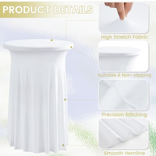 Rakila 2 Pack Round 43 x 24 Inch Spandex Cocktail Tablecloth with Wavy Skirt White Fitted Stretch Table Cover for Bar Wedding Party by Rakila - Used condition - Image 4