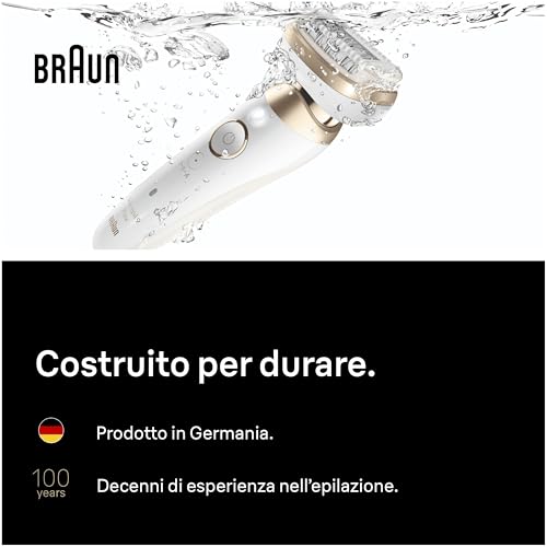 Braun Silk Epil 9 Flex Epilatore Elettrico Donna Con Testina Flessibile 360° Per Epilazione Semplice E Pelle Liscia, Rasoio Elettrico Donna, Wet&Dry, Testina Radente, Cappuccio Regolatore,9-041 3D,Oro - 7