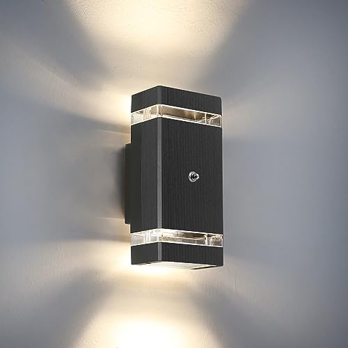 HLFVLITE Dusk Till Dawn Outdoor Lights, Waterproof Outdoor Wall Lights Mains Powered, Up and Down Lights Outdoor