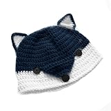 ALLDECOR Handmade Knit Funny Fox Ear Hat Women Winter Halloween Custome Beanie (Navy Blue, Adult), One Size