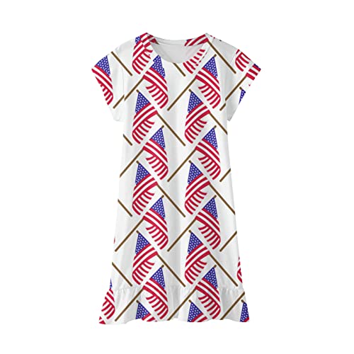 Zanjkr Vestido infantil para o dia da independência americano com estampa de babados, manga curta, p