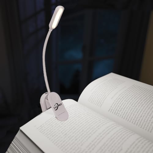 Book Lights with Clamp, 8 LED Rechargeable USB Bed Reading Lamp with 3 Lighting Colors, Stepless Dimming, Eye Friendly, 240 Hours Runtime, 360° Flexible Gooseneck, Portable, Steady Clip, White