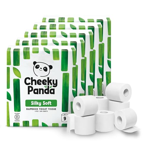 The Cheeky Panda Carta Igienica Bamboo | 45 x Rotoli Carta Igienica 3 Veli (5 Confezioni) | 200 Soffici Fogli | Biodegradabile ed Ecológico | Senza plástica