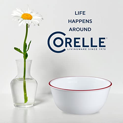 Corelle Vitrelle Glass 6-PC Bowls Set, For Soup Cereal & Dessert, Chip-Resistant & Lightweight Bowl Dinnerware Set, Red Banded 28 OZ - Thumbnail 6