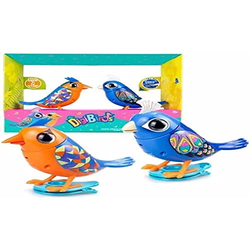 SilverLit Digibirds - Paquete Doble, Interactivo, Animado, Mascota electrónica con Sonidos, grabación y reproducción, Canta, giros de Cabeza, Azul