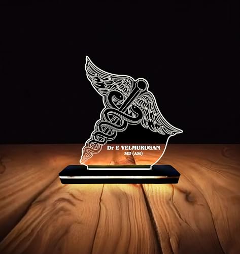 Image of PRINTKART Doctors Name and Designation, Personalised LED Doctors Name Gifts, 3D Illusion Lamp Gift for Doctor, Laser Cut, (Material:- Acrylic Transparent, Size:- 6 x 4 Inches) (Dentist-2)