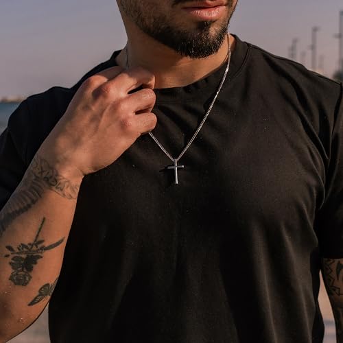 SERASAR Premium Necklace Men [Faith] | Stainless 316L Surgical Steel | Waterproof | Solid Cuban Chain | Secure Clasp | Three Colors | Jewelry Box Included4