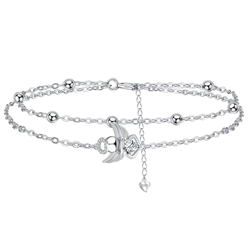 J.MUEN Pulsera de Ángel de la Guarda para Mujer Plata de Ley 925 con Doble...