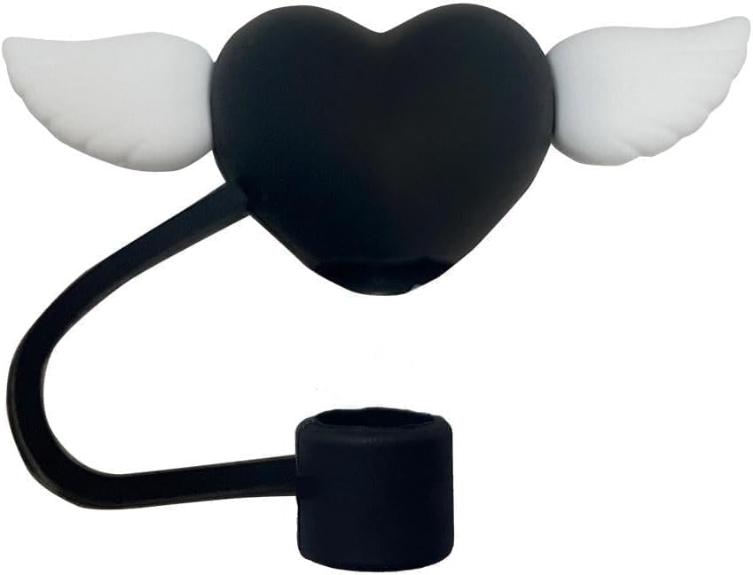 4pcs White Wings Black Heart Straw Cover for Stanley Cup, 10mm Silicone Straw Covers Cap for Stanley Cup Accessories, Cute Straw Topper for Tumblers, Cap Stopper for Reusable Straws Tip Lids - Image 2