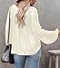 LAMISSCHE Satin Blouses for Women Oversized Bell Sleeve Silver Tops Sexy Deep V Neck Sequin Tunic Shirt(Dusty White,XL)
