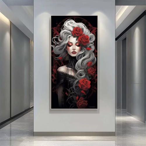 Kit complet diamant painting grand format 5D adulte gothique femme fleur broderie strass 40x100