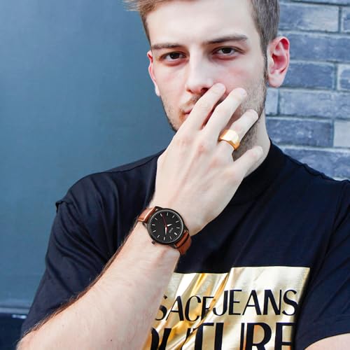 Image of BUREI Men's Fashion Minimalist Wrist Watch Analog Date with Leather Strap