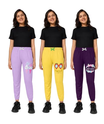 Image of KYDA KIDS Girls 100% Cotton Premium Printed Track Pants | Soft Breathable Fabric | Summer Wear Multicolor Trackpants for Girls - Pack of 3