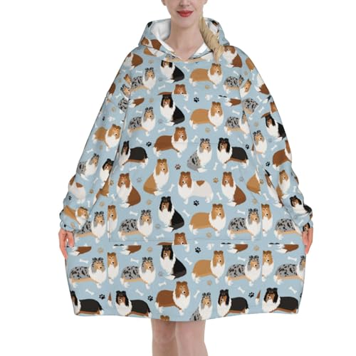 Sweat à capuche couverture colley à poils longs en flanelle unisexe à poches
