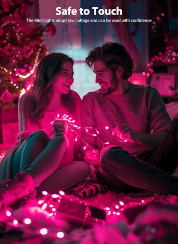 Image of Pink Christmas Mini Lights, 39Feet 100 LED Pink String Light with 8 Lighting Modes, Connectable Valentine's Lights for Indoor Outdoor Valentine's Day Garland Wreath Holiday Decoration, White Wire