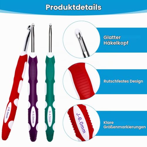 FAMCUCHE Ergonomisches Häkelnadel Set 9-tlg 2,0-6,0mm – Bild 3