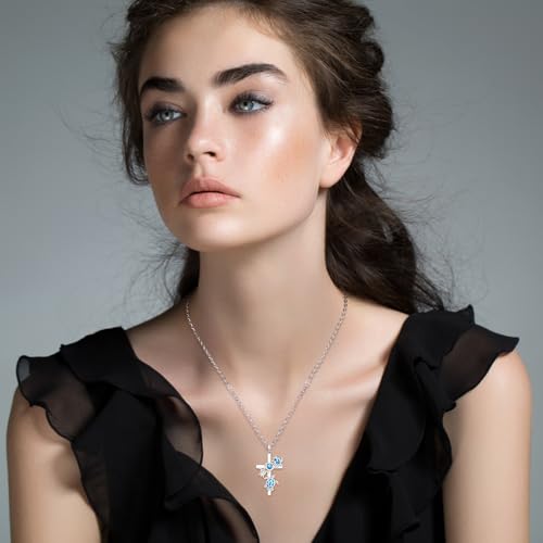 Turtle Necklace for Women Sterling Silver Blue Opal Sea Turtle Necklace Cross Mother Daughter Pendant Jewelry Charm Mothers Day Gifts2