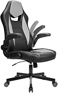 BASETBL Office Gaming Chair PU Leather Ergonomic Swivel Computer Chair With Flip-up Armrest, Adjustable Height Executive Desk Chair (Grey)