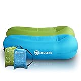 Nevlers 2 Pack Inflatable Loungers with Side Pockets and Matching Travel Bag - Blue & Green - Waterproof and Portable - Great and Easy to Take to The Beach, Park, Pool, and as Camping Accessories