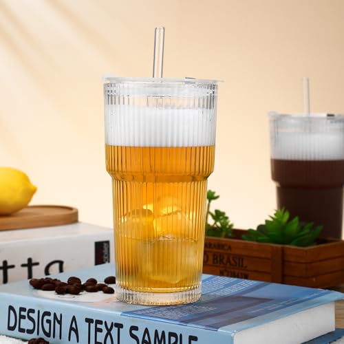 2 Pezzi 600ml Bicchieri da Acqua con Coperchio e Cannuccia, Bicchieri in Vetro con Pennello di Paglia, Bicchieri con Cannuccia,Ermetico, Adatto per Succo, Cocktail, Birra, Caffè - immagine 6