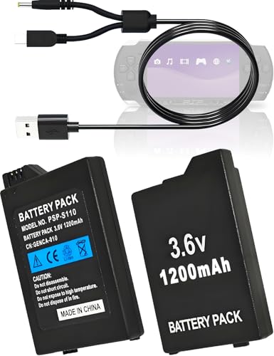 ROYEUEU for Sony PSP 2000 3000 Battery: 2PCS 3.6V 1200mAh PSP-S110 Replacement Battery Pack Compatible with Sony PlayStation PSP 2000/3000 2001 3001 Slim Lite S110 Game Console with USB Charger Cable