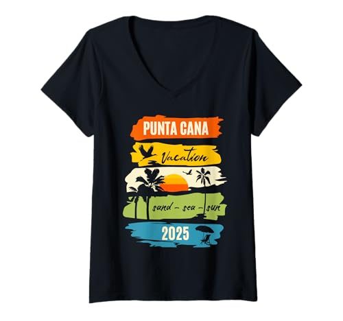 Mujer Vacaciones de verano dominicanas en Punta Cana 2025 Family Matching Camiseta Cuello V
