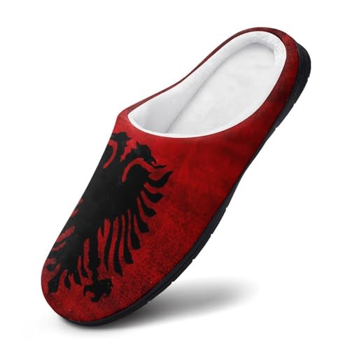 Albanian Flag Women's Cotton Slippers Indoor Outdoor Slip-on Warm House Shoes with Anti-Skid Rubber Sole3