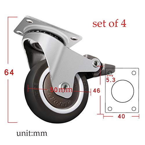 Preisvergleich Produktbild Lenkrollen, schwere Industrierollen mit Fester Metallplatte, Möbelräder mit Bremsen, geräuschlose Gummirolle, 4er-Set, Tragkraft 130 kg