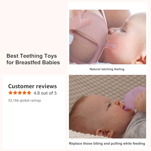 Image of Smily Mia 2pack Penguin Teether for Babies 0-6Month, Infant Teething Toys,Pacifiers for Breastfed Babies, Silicone Teething Mittens for 3-6Months, Perfect Shower Gift+Baby Registry, Pink&Purple
