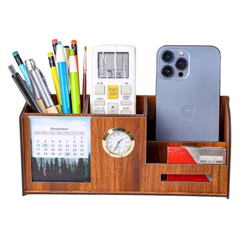 Image of Deskart Premium Pen Holder Stand with Clock, Two Years Calendar, Business Visiting Card & Mobile Holder | Multipurpose Desk Organizer with for Office Desk and Gifting