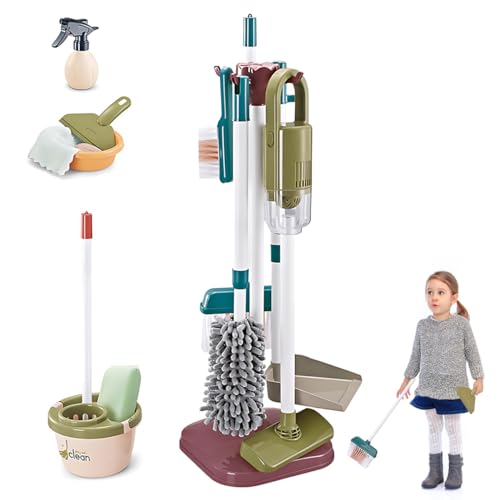 Kids Cleaning Set 23PCS Detachable Cleaning Toy, Pretend Play Home Cleaning Tool with Electric Vacuum Cleaner Toddler Broom & Mop Housekeeping Supplies Kit with Dust Pan Spray Bottle Gift for Girl Boy