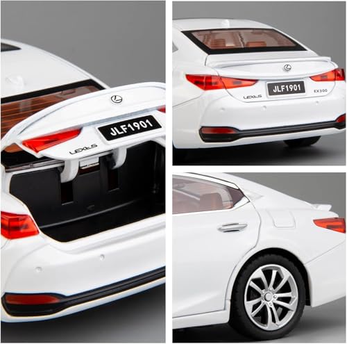 Image of Compatible for 1:24 Lexus ES300 Alloy Diecast Collectible Toy Car with Light & Sound | Pull Back Vehicle with Openable Doors | Metal Model Car Gift Toy for Boys Girls & Kids (White)