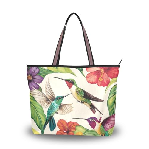 silk fabric zippered tote with zipper convenient womens purses and handbags for Prom Engagement Cocktail Party Wedding (Forest Hummingbird Beige) L