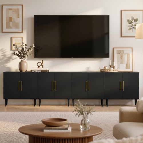 Image of REHOOPEX Set of 4 Black Storage Cabinet with Doors, Modern Accent Cabinet, Free Standing Cabinet with Adjustable Shelf, Wooden Buffet Sideboards for Living Room, Kitchen, Dining Room, Entryway
