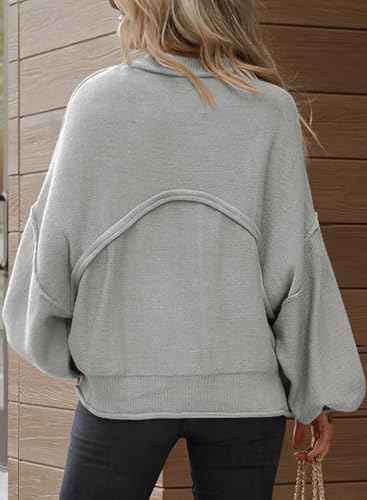Image of Dokotoo Women's Sweater Tops 2026 Ribbed Knitwear Lantern Pullover Sweater | Fall Winter Outfits,Bell Sleeve,Crewneck,Lightweight Knit Pullover,Soft Comfy Tops,Teacher Vacation
