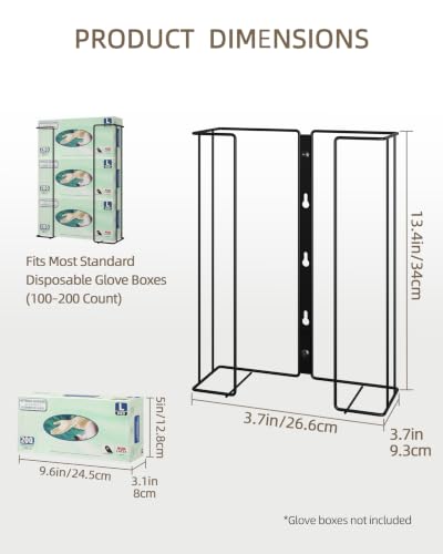 Image of Gloves Holder Wall Mount, 3-Box Capacity Metal Glove Dispenser Rack, Black