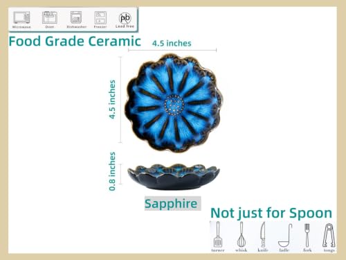 Image of Ceramic Spoon Rest for Stove Top, Flower Cute Spoon Rest for Kitchen Counter, Cooking Spoon Holder for Kitchen Counter, Utensil Rest Spatula Rest Ladle Holder Tong Rest, 1 PC (Retro Sapphire)