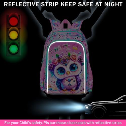 Image of 16 inch Backpack for Girls, 3Pcs Kids Bookbag with Lunch Box,Owl School Backpacks for Elementary Preschool Kindergarten (Pink)
