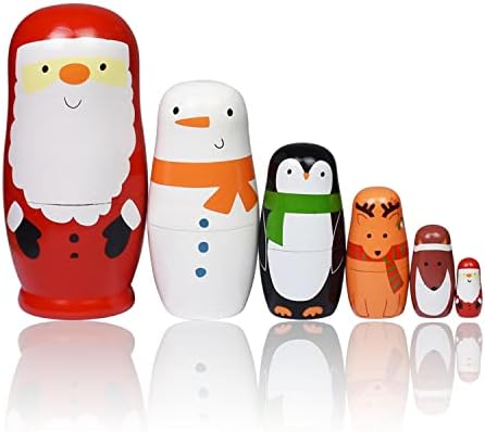 Nesting Dolls Christmas Russian Matryoshka Dolls for Kids Wood Stacking Nested Set 6 Pieces Handmade Toys for Children Christmas Birthday Gift