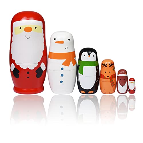 Nesting Dolls Christmas Russian Matryoshka Dolls For Kids Wood Stacking Nested Set 6 Pieces Handmade Toys For Children Christmas Birthday Gift #TOP3
