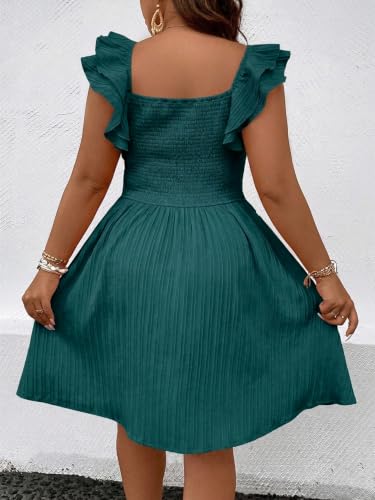 Image of Floerns Women's Plus Size Wrap Front Sweetheart Neck Ruffle Cap Sleeve A Line Dress