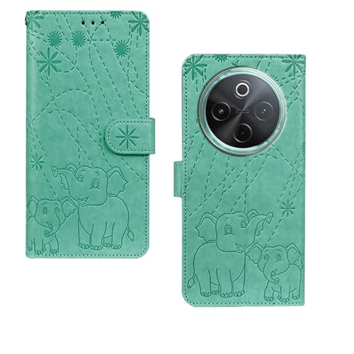 Image of amazon basics Vivo T4 5G Flip Cover | Card Pockets Wallet & Stand | Flip Cover for Vivo T4 5G (Green Elephant)