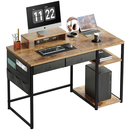 デスク 机 pcデスク つくえ 作業机 学習机 勉強机 幅120cm×奥行55cm ワーキングデスク computer desk ?子 事務机 ??? ラック付きデスク パソコンテーブル 引き出し付きデスク オフィスデスク テレワークデスク ?? ビンテー