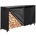 KALINCO 6FT Firewood Rack Cover, Heavy Duty 600D Waterproof Outdoor Firewood Storage Cover with Zipper and Hook Loop Tape (Log Rack not Included)