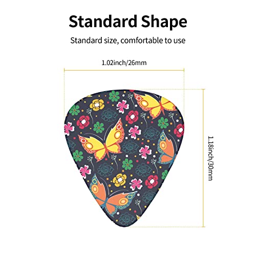 Lot de 12 médiators pour guitare électrique, basse, acoustique, motif papillon, fleurs colorées, noir, avec boîte - Les Beatles, Paul McCartney, John Lennon, RIngo Starr, George Harrison Lot de 12 médiators pour guitare électrique, basse, acoustique, motif papillon, fleurs colorées, noir, avec boîte – Image 6