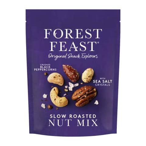 FOREST FEAST Slow Roasted Nut Mix 8 x 120g | Sea Salt & Black Peppercorn Roasted Mixed Nuts with Cashews, Almonds, Macadamias, Pecans & Peanuts | High Protein Snack Cover