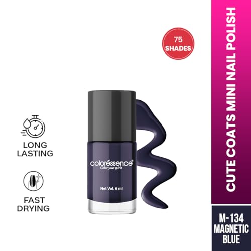 Image of Coloressence Cute Coats Long Lasting Glossy Finish Nail Paint | Chip Resistant | Quick Dry | One Swipe Application | Toxin Free|Magnetic Blue -6ml