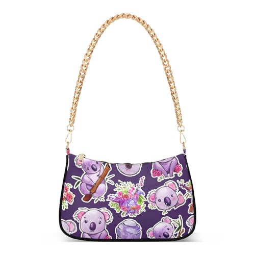 Cute Koala Purple Casual Hobo Purse Women Designer Handbag Funny One Shoulder Purses Zipper Closure