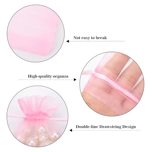 Image of joycraft 50Pcs Pink Organza Chiffon Gift Bags, 2.7x3.5 Inch, Valentine's Day, Solid Pattern