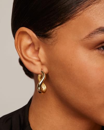 PAVOI 14K Gold Plated Sterling Silver Posts Chunky Wavy Hoop Earrings for Women | Lightweight Statement Twisted Endless Wave Hoops Earrings2